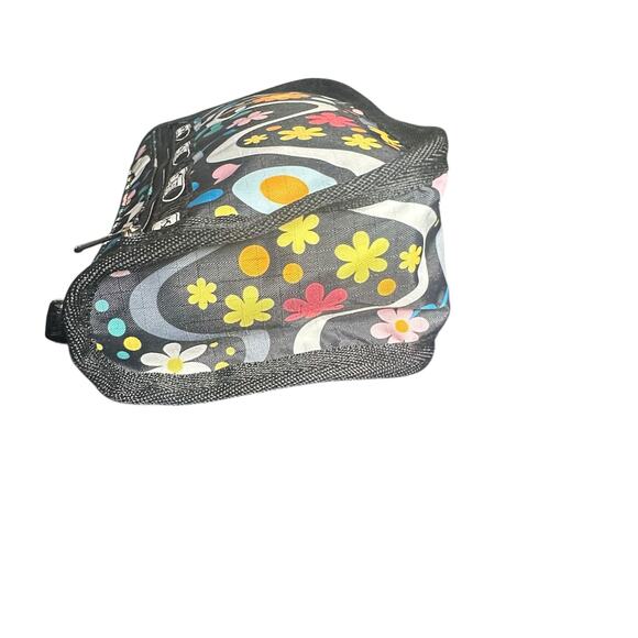 LeSportsac Retro Floral Wave Print Zip Cosmetic Pouch Makeup Bag black - Picture 6 of 12